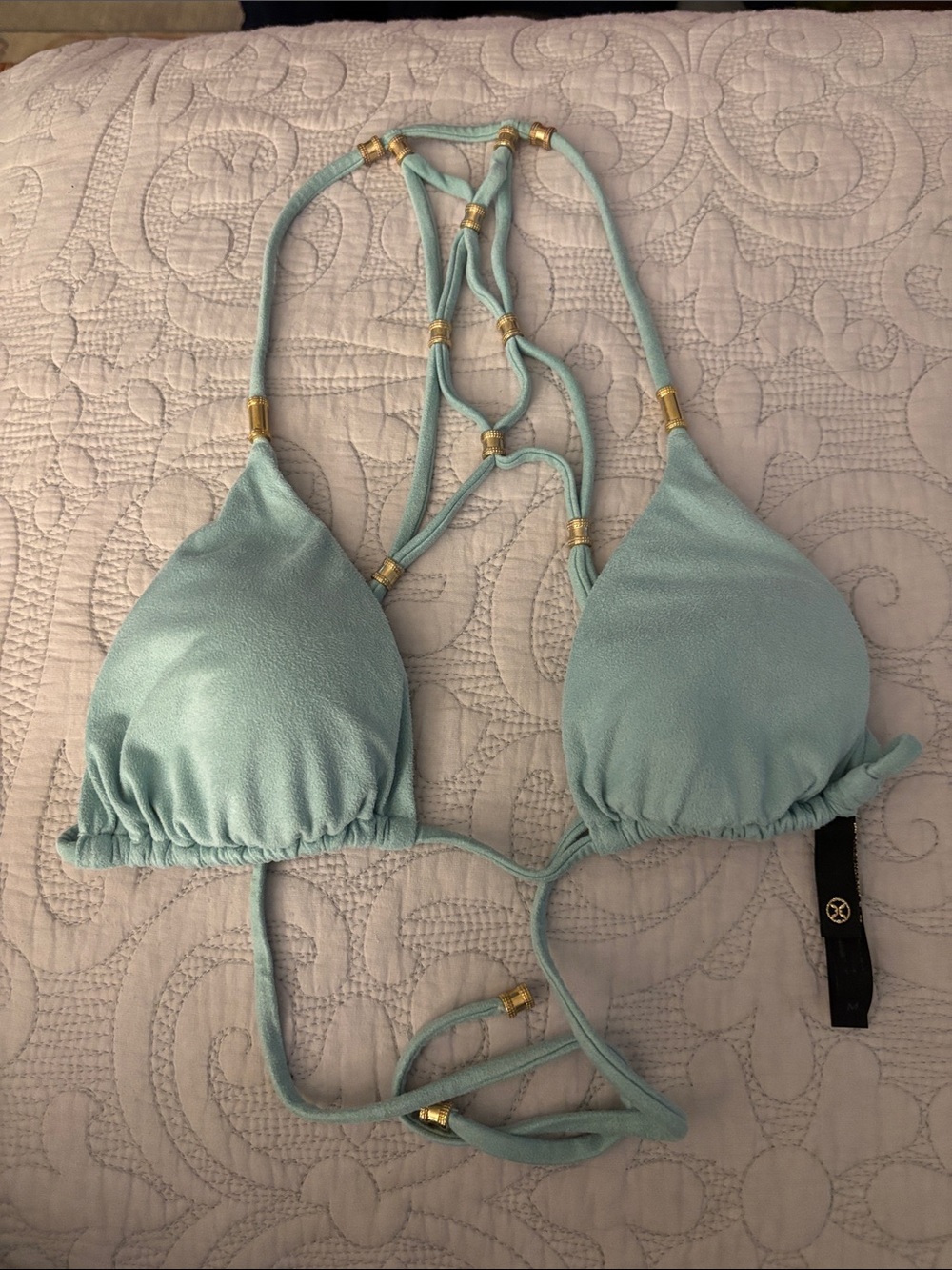 VIX Microsuede Bikini Top size Medium in Seagram green with gold hardware